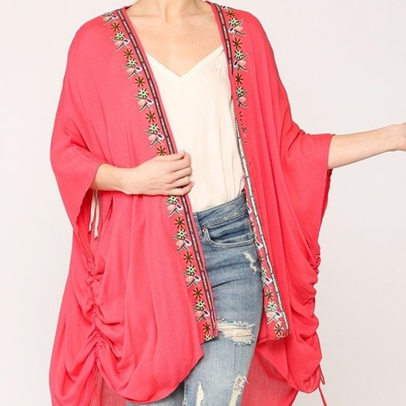 BluHeaven by Umgee M/L white embroidered gauze kimono jacket cover-up cruise - Picture 5 of 5